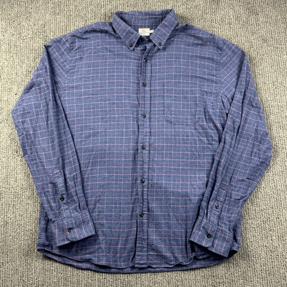 Faherty Mens XL Stretch Featherweight Flannel Shirt Long Sleeve Blue Pink Check